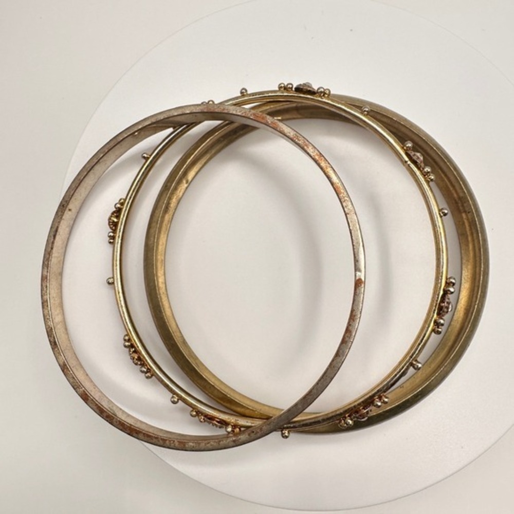 Vintage Bangle Bracelets Set Gold Tone Stackable Textured Rhinestone Boho Retro - Picture 8 of 10